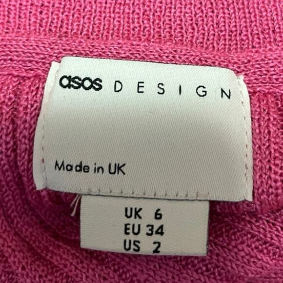 ASOS Design Pink Ribbed Knit Collared Button Down Cardigan Sweater Top Size 2 - Picture 3 of 4